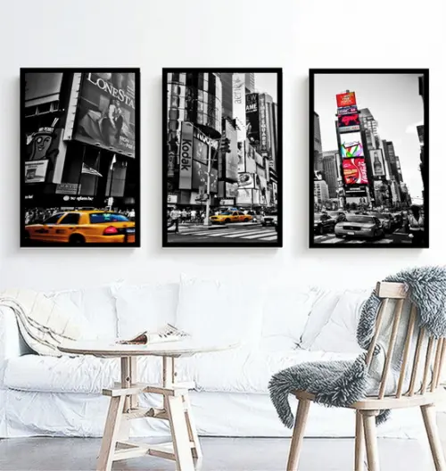 Kit 3 Quadros Nova York Taxi Cidades Decoração Com Molduras