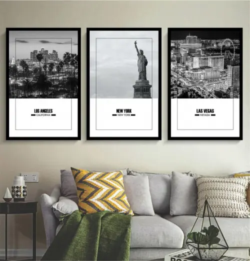 Kit 3 Quadros Nova York Vegas e Los Angeles Cidades Molduras