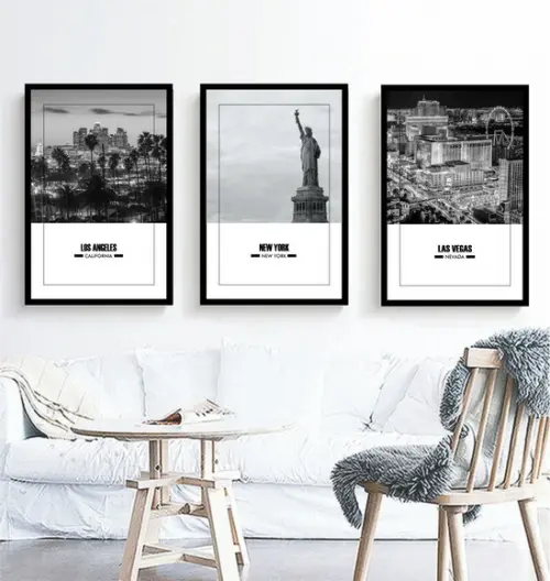 Kit 3 Quadros Nova York Vegas e Los Angeles Cidades Molduras