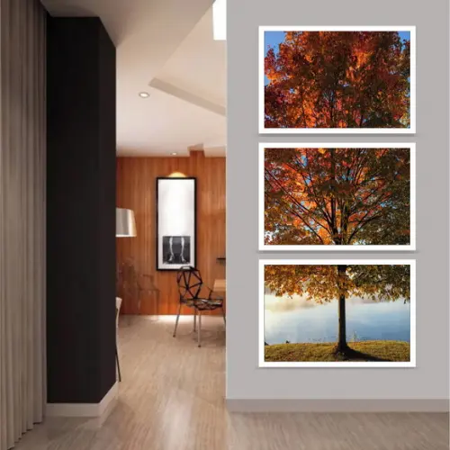 Kit 3 Quadros Paisagem Arvore Decoração Vertical Com Moldura