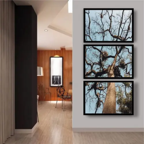 Kit 3 Quadros Paisagem Arvore Galhos Decoração Com Molduras