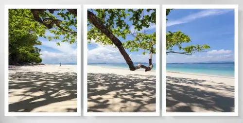 Kit 3 Quadros Paisagem Arvore Praia Mar Decoração Moldura