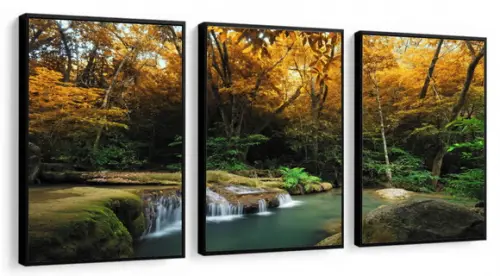Kit 3 Quadros Paisagem Cachoeira Natureza Decoração Molduras