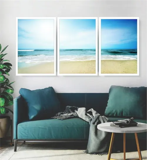 Kit 3 Quadros Paisagem Decoração Mar Praias Conjunto Moldura