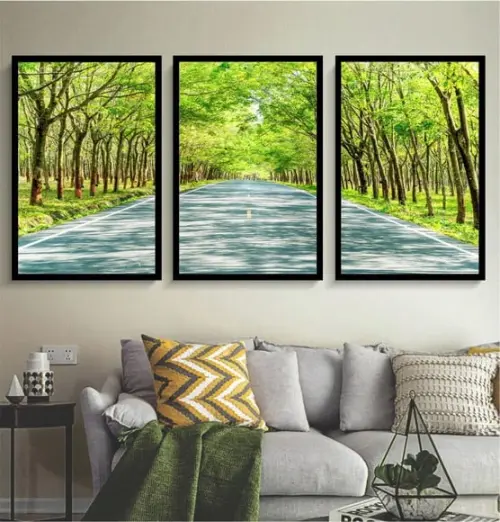 Kit 3 Quadros Paisagem Floresta Verde Decoração Com Moldura