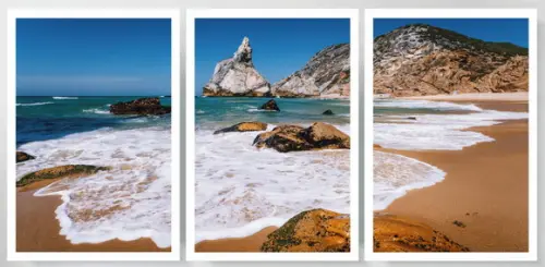 Kit 3 Quadros Paisagem Ilha Praia Decoração Conjunto Moldura