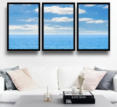 Kit 3 Quadros Paisagem Mar Decoração Praia Conjunto Moldura