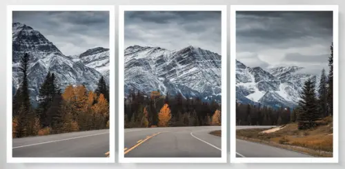 Kit 3 Quadros Paisagem Montanhas Conjunto Decoração Moldura