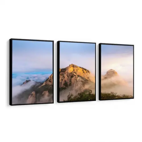 Kit 3 Quadros Paisagem Montanhas Decoração Conjunto Moldura