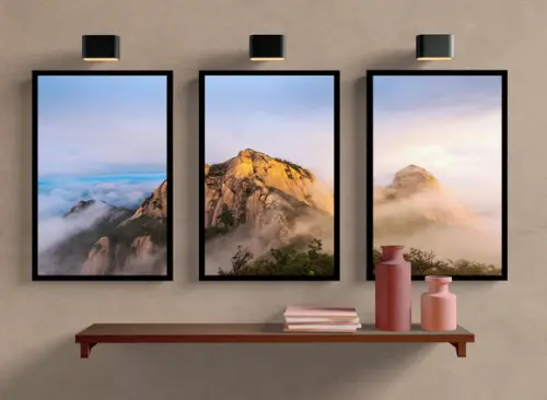 Kit 3 Quadros Paisagem Montanhas Decoração Conjunto Moldura