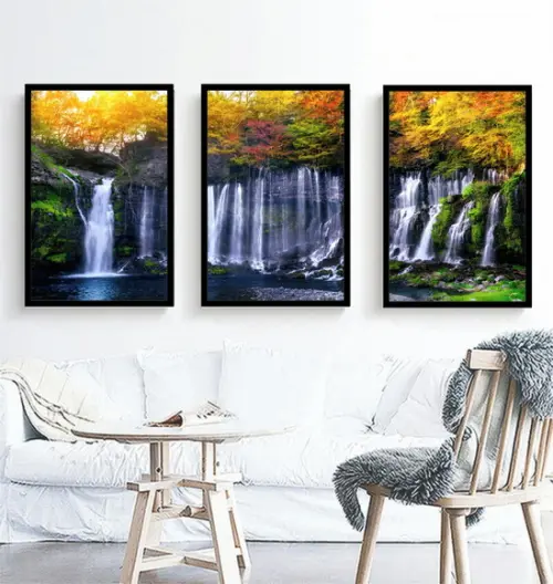 Kit 3 Quadros Paisagem Natureza Cachoeira Decoração Moldura