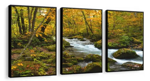 Kit 3 Quadros Paisagem Natureza Cachoeira Decoração Moldura