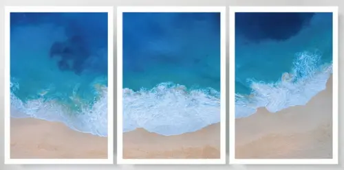 Kit 3 Quadros Paisagem Onda Mar Azul Decoração Com Moldura