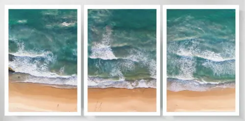 Kit 3 Quadros Paisagem Onda Mar Praia Decoração Com Moldura