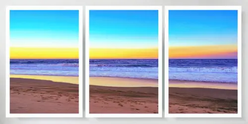 Kit 3 Quadros Paisagem Pôr Do Sol Praia Decoração Moldura