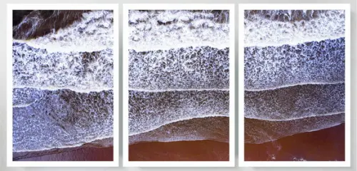 Kit 3 Quadros Paisagem Praia Mar Decoração Conjunto Moldura
