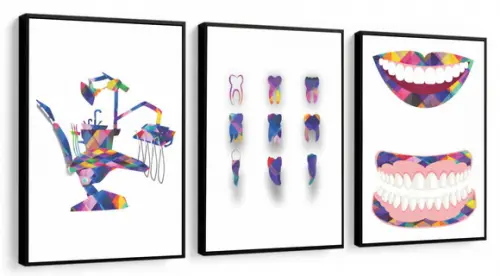 Kit 3 Quadros Para Consultório Dentista Odontologia Moldura