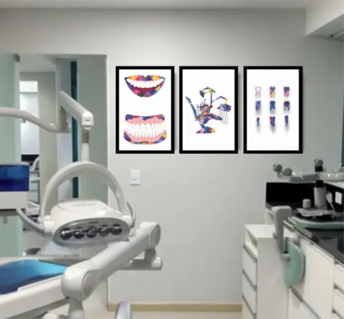 Kit 3 Quadros Para Consultório Dentista Odontologia Moldura