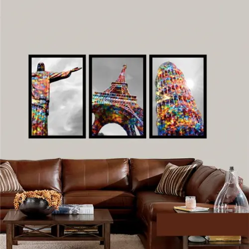 Kit 3 Quadros Paris Rio De Janeiro Itália Decoração Molduras