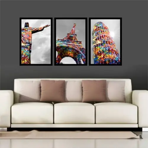Kit 3 Quadros Paris Rio De Janeiro Itália Decoração Molduras