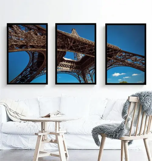 Kit 3 Quadros Paris Torre Eiffel Céu Azul Decoração Moldura