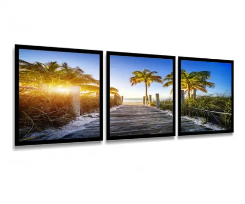 Kit 3 Quadros Praia Coqueiro Decoração Paisagem Com Molduras
