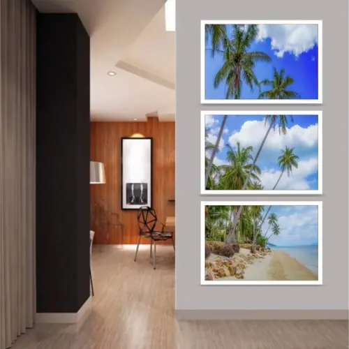 Kit 3 Quadros Praia Coqueiro Paisagem Decoração Com Moldura