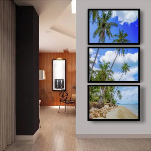 Kit 3 Quadros Praia Coqueiros Paisagem Decoração Com Moldura