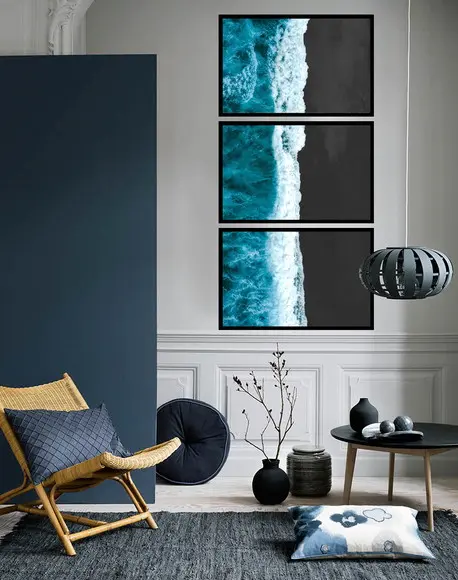 Kit 3 Quadros Praia Mar Onda Paisagem Decoração Com Moldura