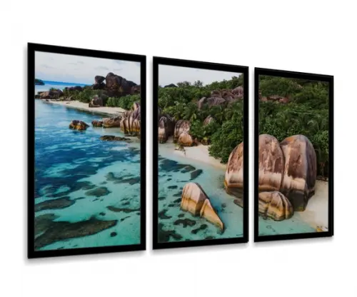 Kit 3 Quadros Praia Paisagem Decoração Conjuntos Com Moldura