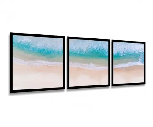 Kit 3 Quadros Praia Paisagem Decoração Conjunto Com Molduras