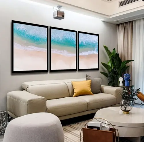 Kit 3 Quadros Praia Paisagem Decoração Conjunto Com Molduras