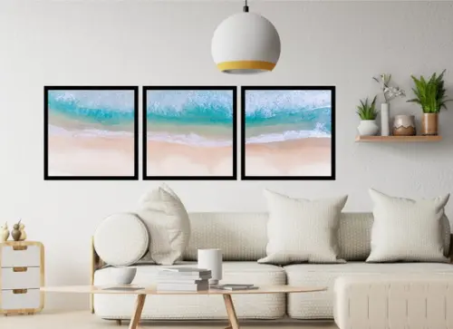 Kit 3 Quadros Praia Paisagem Decoração Conjunto Com Molduras