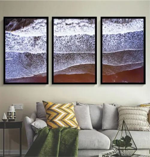 Kit 3 Quadros Praia Paisagem Mar Decoração Conjunto Moldura