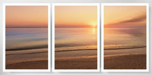 Kit 3 Quadros Praia Paisagem Pôr Do Sol Decoração Moldura