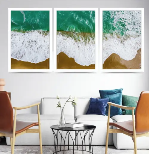 Kit 3 Quadros Praia Paisagem Mar Decoração Conjunto Molduras