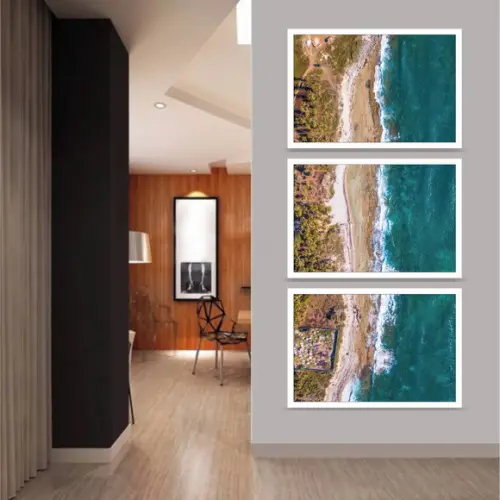 Kit 3 Quadros Praia Paisagem Vertical Decoração Com Moldura