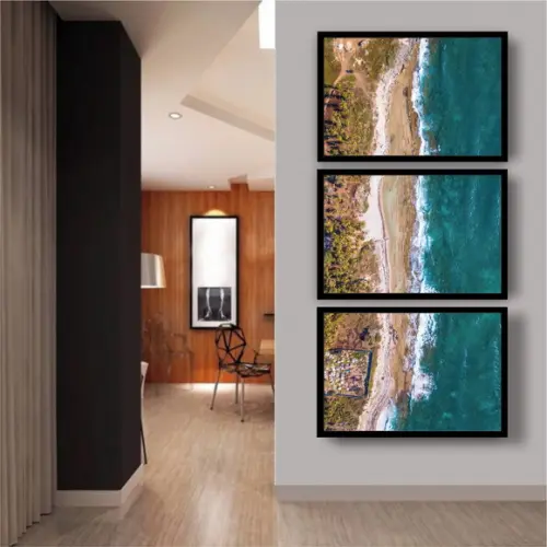 Kit 3 Quadros Praia Paisagem Vertical Decoração Com Molduras