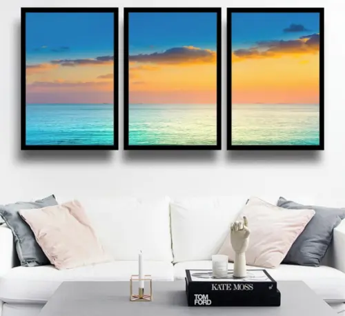Kit 3 Quadros Praias Decoração Paisagem Pôr Do Sol Moldura