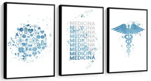 Kit 3 Quadros Profissão Médico Decoração Consultório Moldura