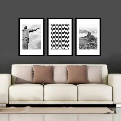 Kit 3 Quadros Rio De Janeiro Cidades Decoração Com Moldura