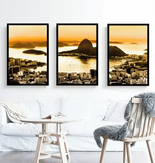 Kit 3 Quadros Rio De Janeiro Corcovado Decoração Com Moldura