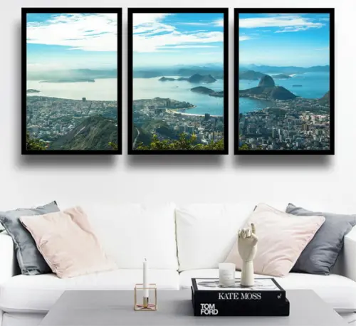 Kit 3 Quadros Rio De Janeiro Paisagem Decoração Com Moldura