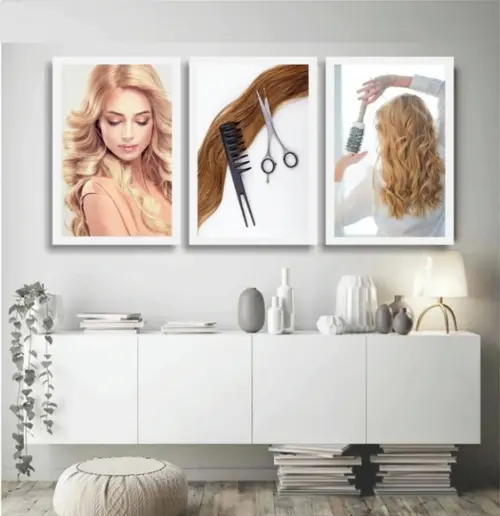 Kit 3 Quadros Salão Escova Estúdio Decoração Mulher Moldura