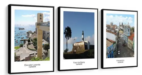 Kit 3 Quadros Salvador Bahia Cidade Brasil Decoração Moldura