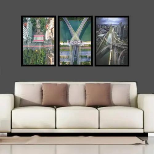 Kit 3 Quadros São Paulo Avenida Paulista Cidade Com Moldura