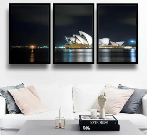 Kit 3 Quadros Sydney Austrália Decoração Cidades Com Moldura