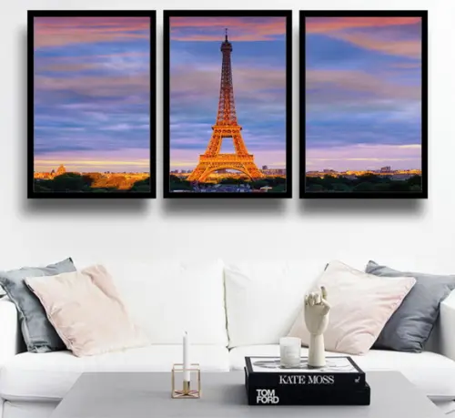 Kit 3 Quadros Torre Eiffel Paris Decoração Cidades Moldura