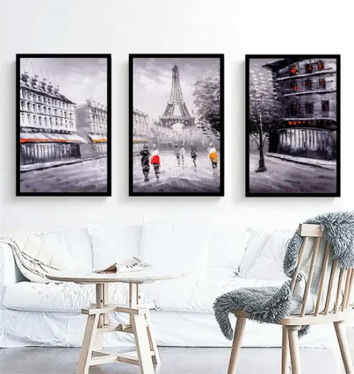 Kit 3 Quadros Torre Eiffel Paris Decoração Conjunto Molduras