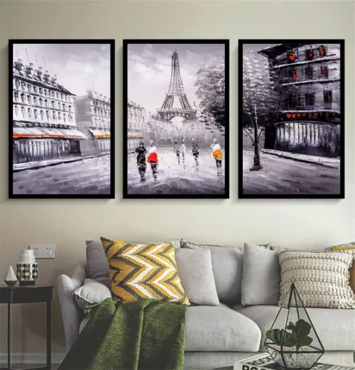 Kit 3 Quadros Torre Eiffel Paris Decoração Conjunto Molduras